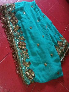 Stunning Teal dupatta with Intricate Embellishment