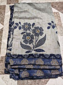 Elegant Grey & Blue Floral Saree