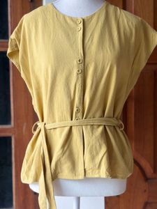 Yellow Button-Up Peplum Top