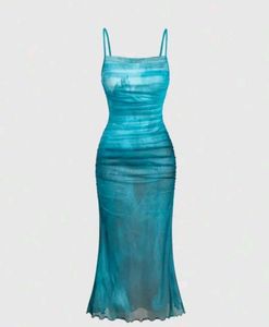 Blue y2k beach dress.Ombre Strapless Maxi Dress