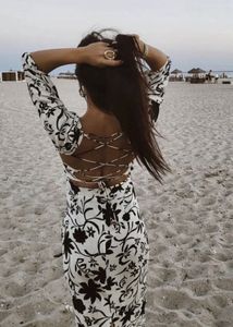 ZARA BACKLESS Floral Cut-Out Midi Dress