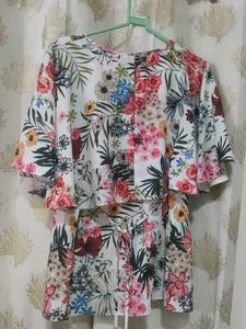 White Floral Ruffle Sleeve Dress