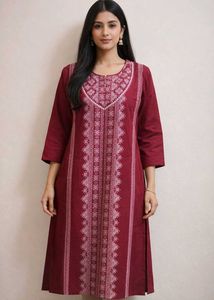 Maroon Embroidered Kurta