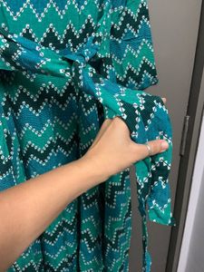 Biba Green Tarquoise Chevron Block Print Dress