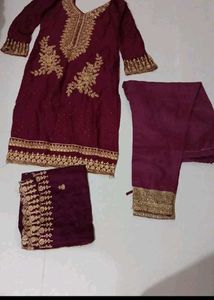 Embroidered Kurta Set with Pants & Dupatta
