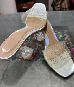 Transparent Chunky Silver Shining Sparkling Heels