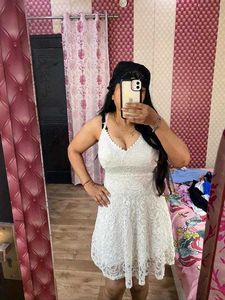 White PADDED Lace Flirty Dress