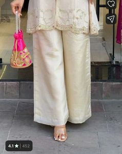 Elegant White Kurta Set with Pink Embellishments