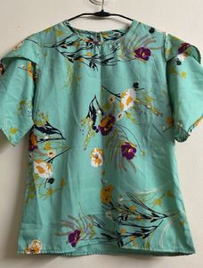 Aqua Floral Print Top