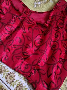 34 size Vintage Red Floral Velour Top