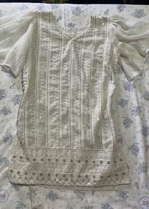 Elegant White Sequined Kurta with trouser