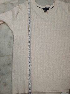 Cream Cable Knit V-Neck Sweater