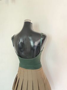 Green Ribbed Crop Tank Top