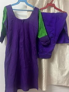 Purple &amp; Green Embroidered Kurta Set