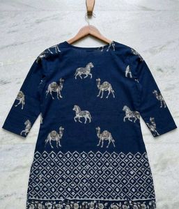 Navy Blue Elephant Print Kurta