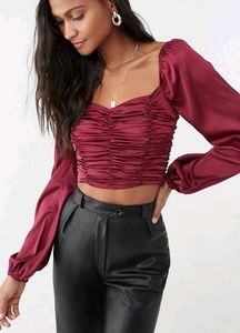 Ruched Square Neck Puff Sleeve Top