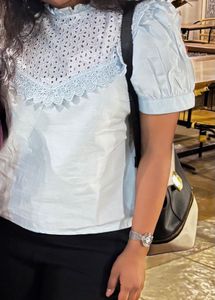 Light Blue Broderie Anglaise Top