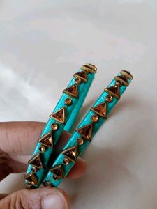 Stylish Teal Bangles with Embellishments