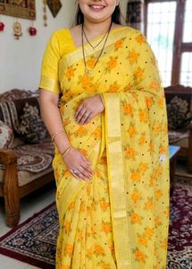 light weight Yellow Floral Print Saree