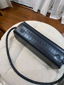 Mango Black Croc Textured Shoulder Bag