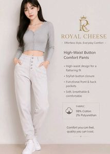 Royal Cheese High-Waist Button Comfort Pants