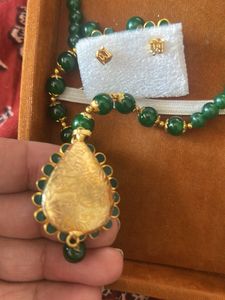 Green Beaded Necklace and Earring Set