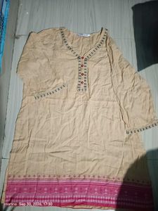 Elegant Beige Kurta with Pink Border