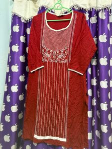 Red Embroidered Kurta