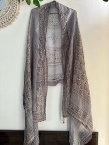 Ash Grey Embellished Neckline Suit pallazo set