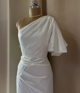Elegant White One-Shoulder Gown with Slit