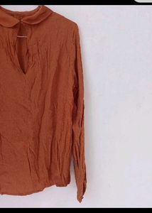 Brown Long Sleeve Collared Blouse