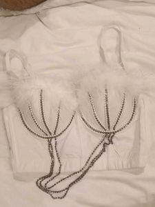Feather & Rhinestone Embellished Bra