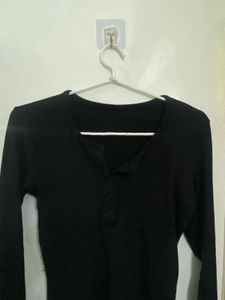 Black Long Sleeved Henley Top