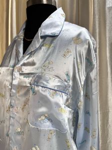 Korean blue printed satin top