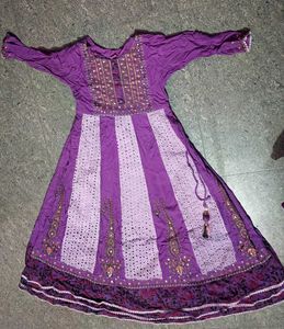 Purple Embroidered Anarkali suit with pant