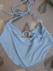Light Blue Halter Neck Crop Top