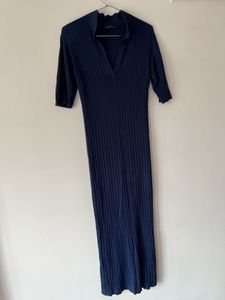 Navy Ribbed Knit Maxi Dress
