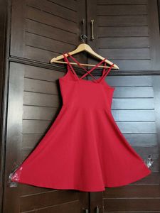 Ginger Red Fit &amp; Flare Cross back strap Mini Dress