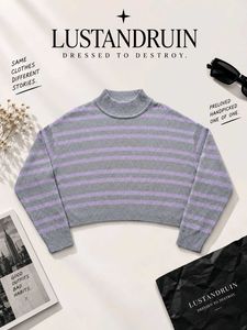 STRIPED RIBBED KNIT SWEATER.