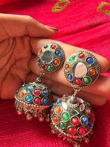 Boho Jhumka Earrings with Mirror