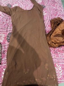 Embellished mauve brown Kurta Set with Dupatta
