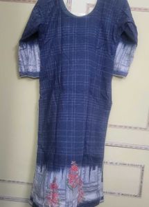 Blue Checkered Kurta with Floral Border