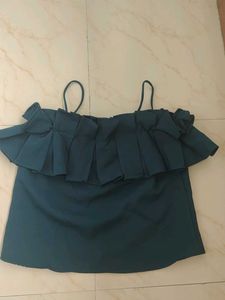 Chic Teal Off-Shoulder Ruffled Top