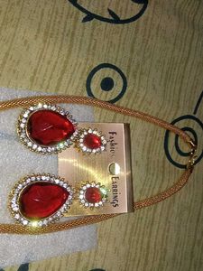 Elegant Ruby Pendant Necklace &amp; Earrings Set