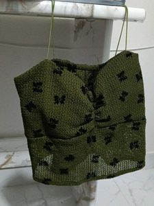 Olive Green Floral Print Crop Top