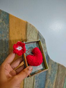 Crochet Heart & Flower Keychain