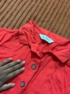 Vibrant Red Button-Up Top