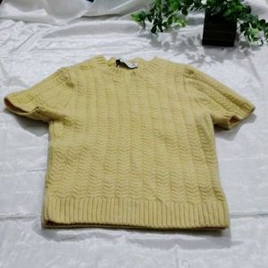 Yellow Knit Short Sleeve Top