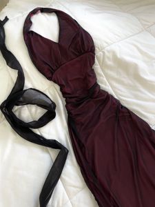 Elegant black red Burgundy Halter Neck mesh Dress