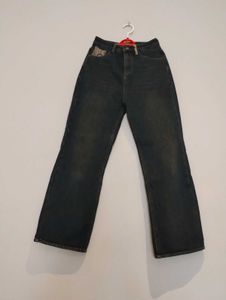 Branded Dark Wash Wide Leg Jean